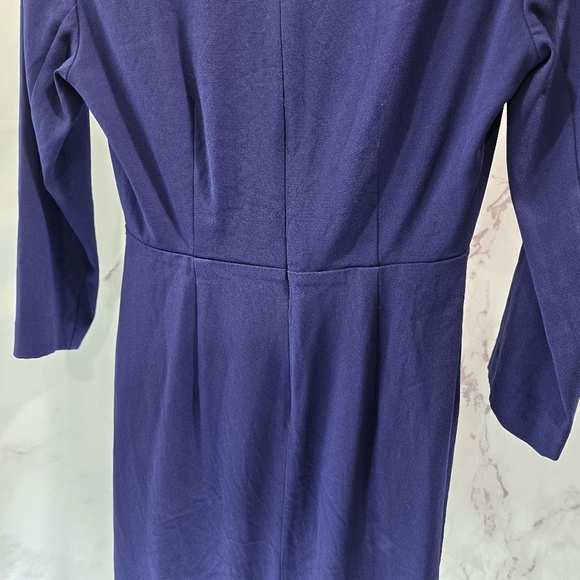 MM Lafleur Dress Womens 2 Blue V Neck Quarter Sleeve Knee Length Sheath Office - Picture 8 of 13